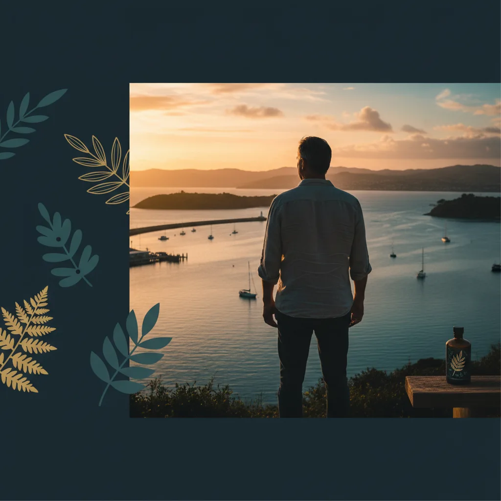 Anonymous man looking out over Auckland harbour at sunrise - active everyday lifestyle